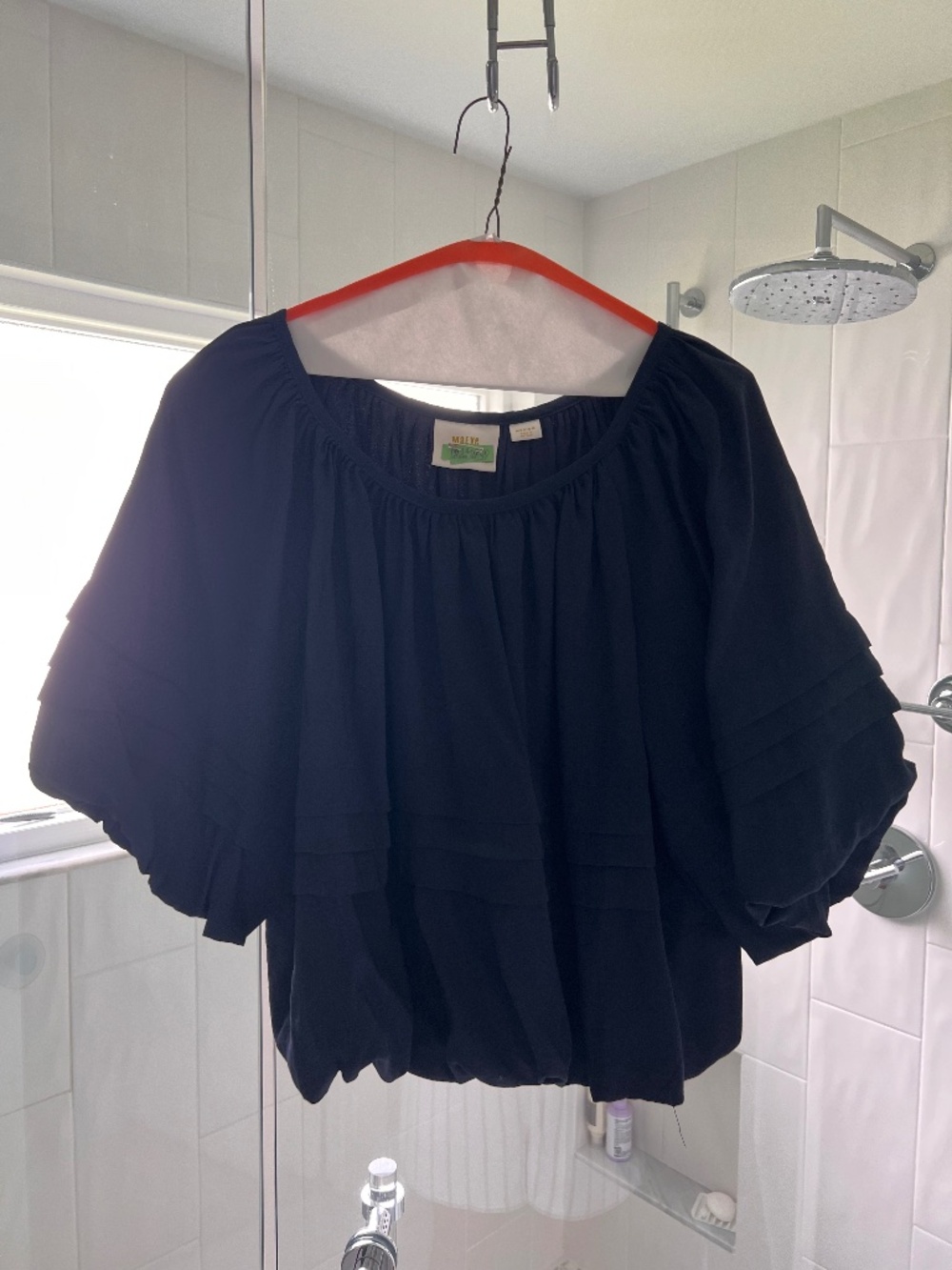 Maeve Anthropologie Navy Blue Ruffle Sleeve Blouse